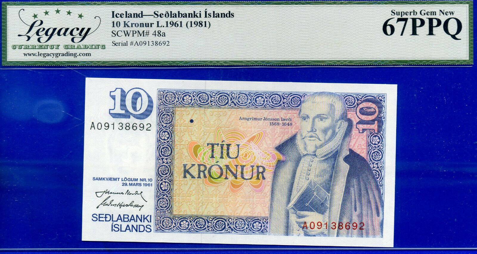 Iceland - L.1961 Sedlabanki Islands -10 Kronur -scwpm# 48a - Superb-gem  #138692