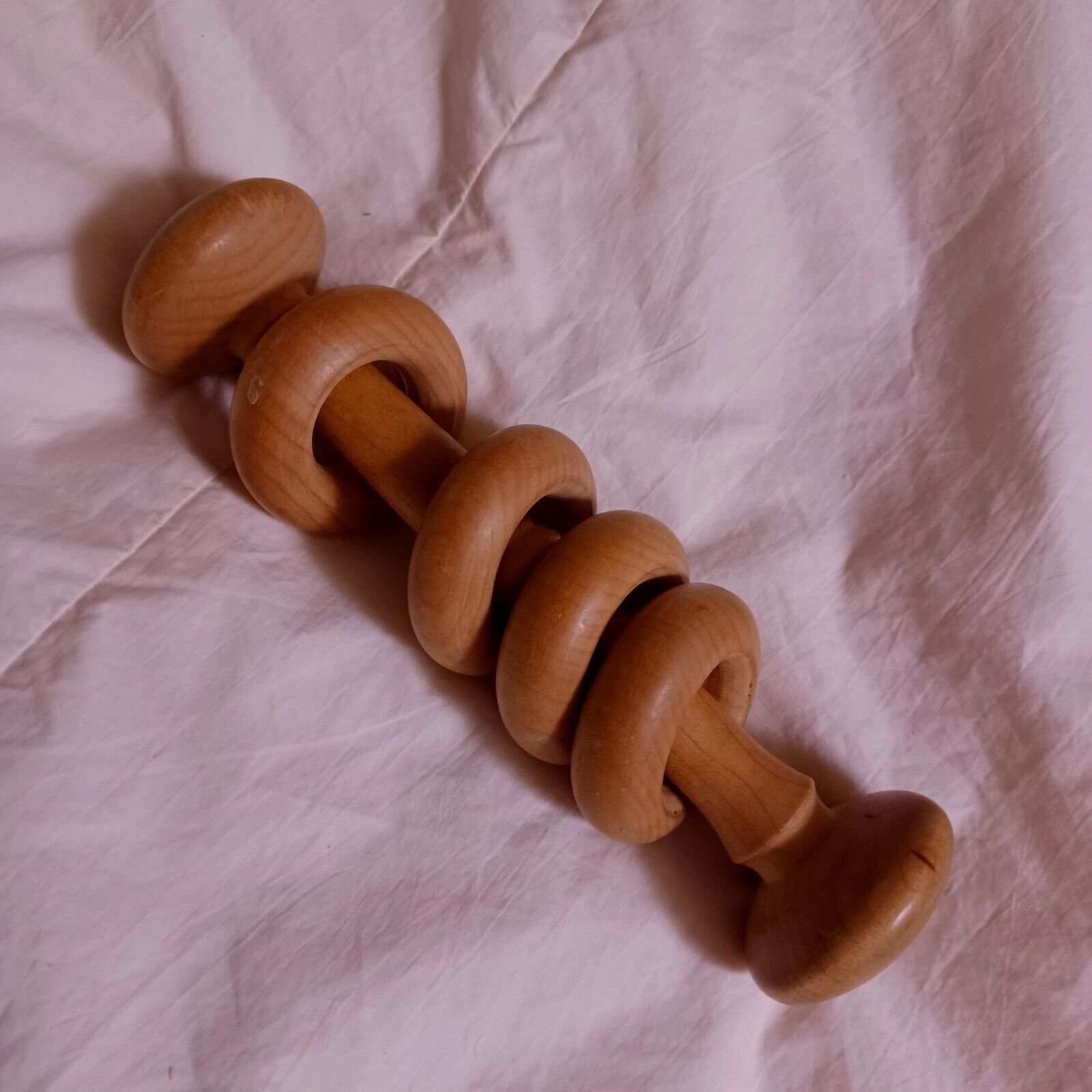 Heirloom Vintage Carved Wooden Baby Rattle Toy One Piece Hard Wood All Natural
