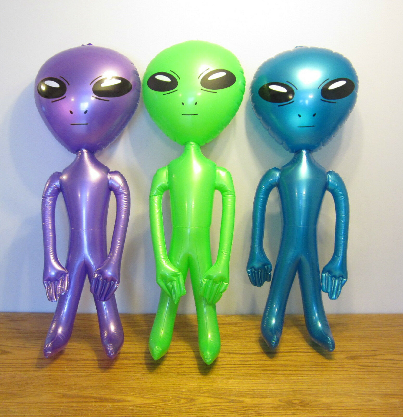 3 New Inflatable Aliens Green Purple & Blue 36" Blow Up Inflate Alien Halloween