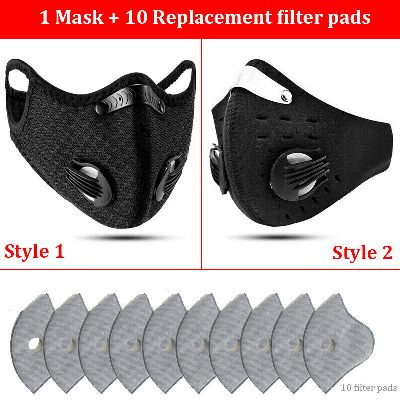 1 Mask+10 Filters Washable Face Mask Activated Carbon Filters Cycling Mouth Mask
