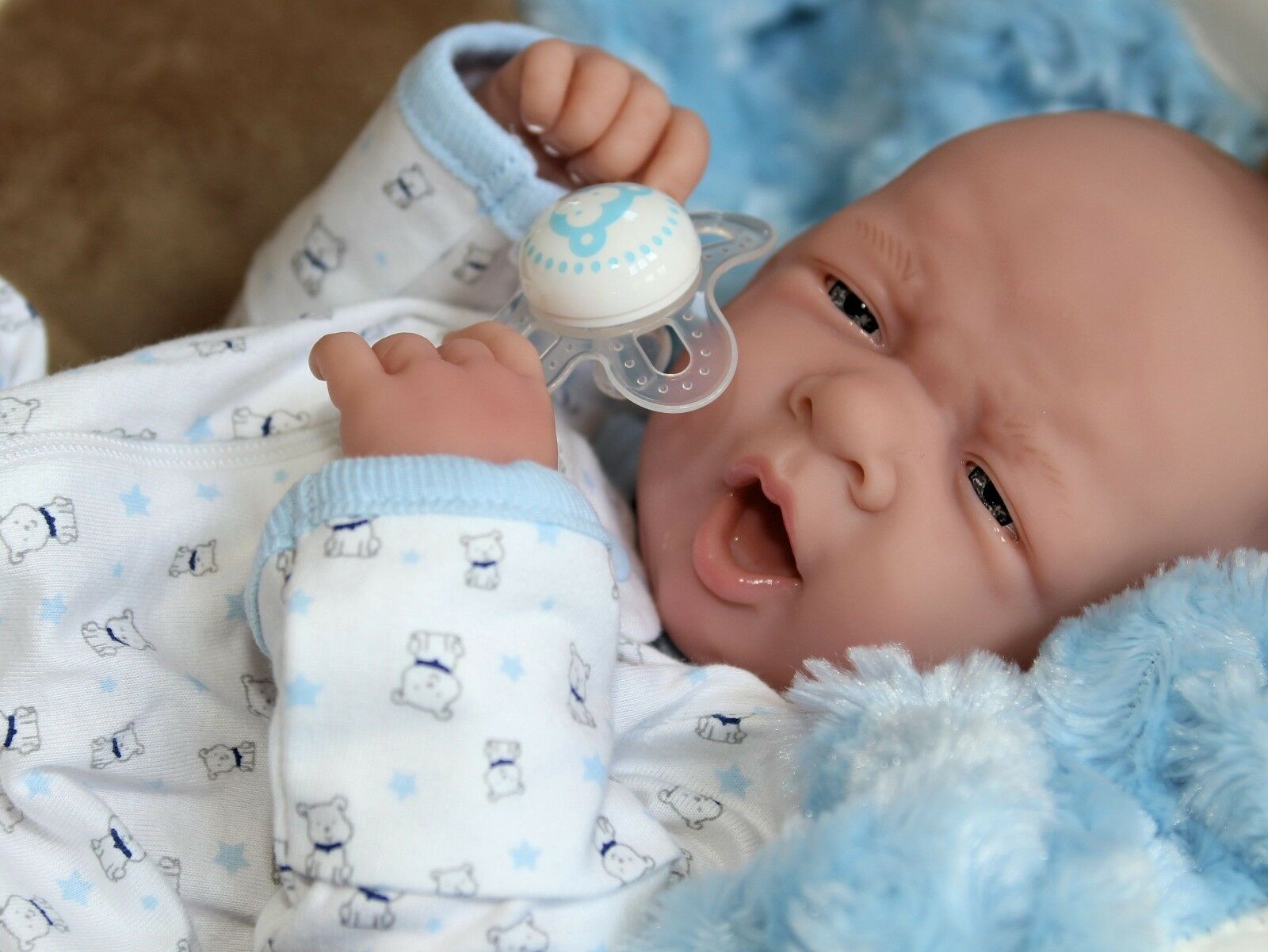 Aww! Baby Boy "doggies"! Preemie Life Like Reborn Pacifier Doll + Extras