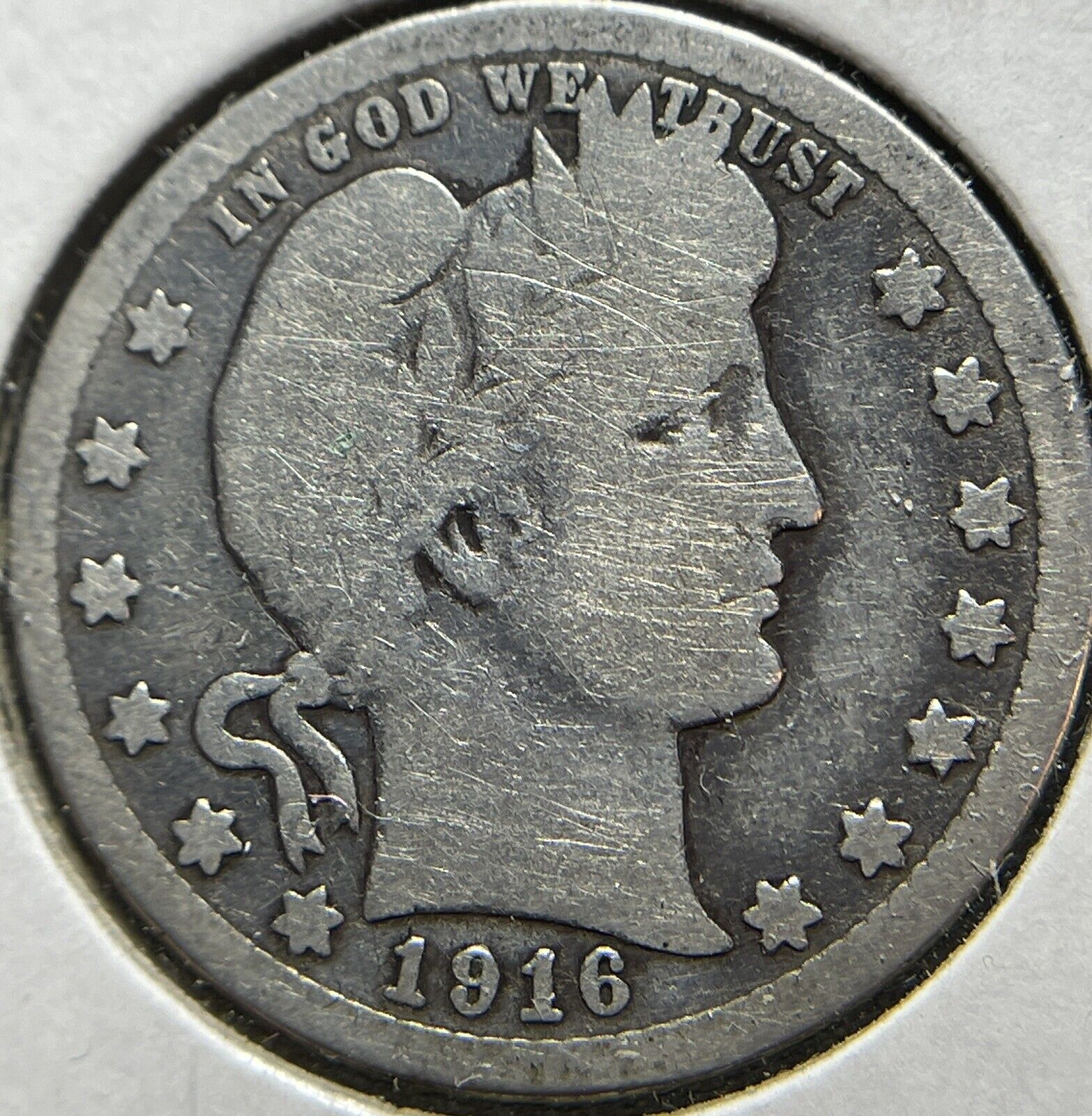 1916d Barber Silver Quarter Good