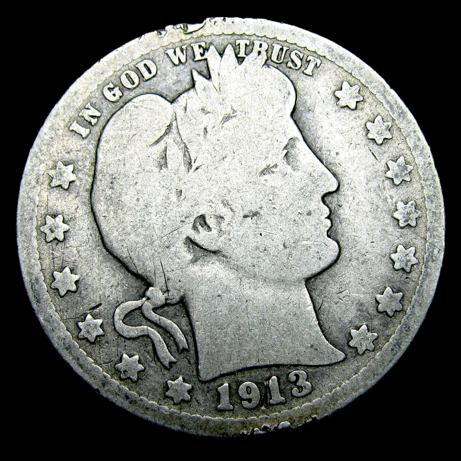 1913 Barber Quarter Dollar Silver --- Nice Coin --- #ZR077
