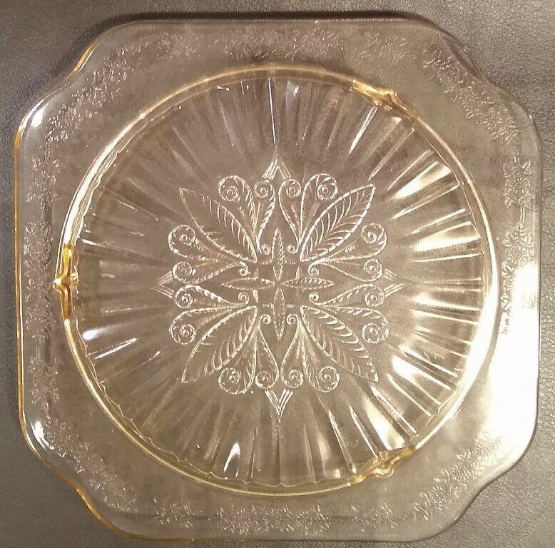 Vintage Jeanette Glass - Pink Depression - Footed Cake Plate - Adam Pattern