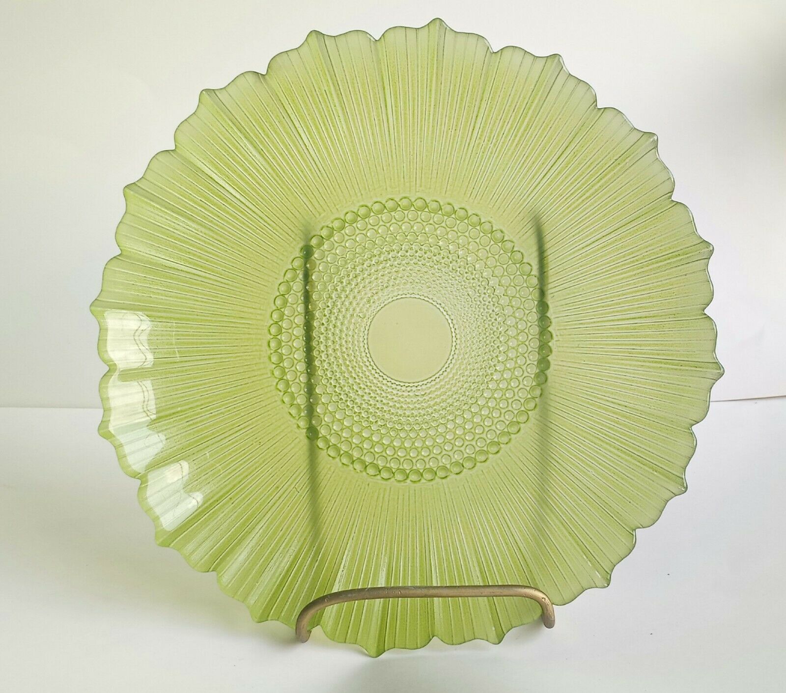 Vintage Unique Rare? Satin Frosted Green Sunflower Daisy Plate
