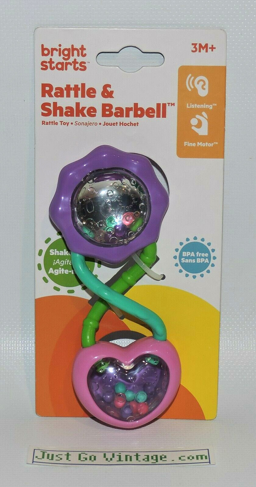 Bright Starts Rattle And Shake Barbell Toy Pretty In Pink & Purple 3m+, New, Nip