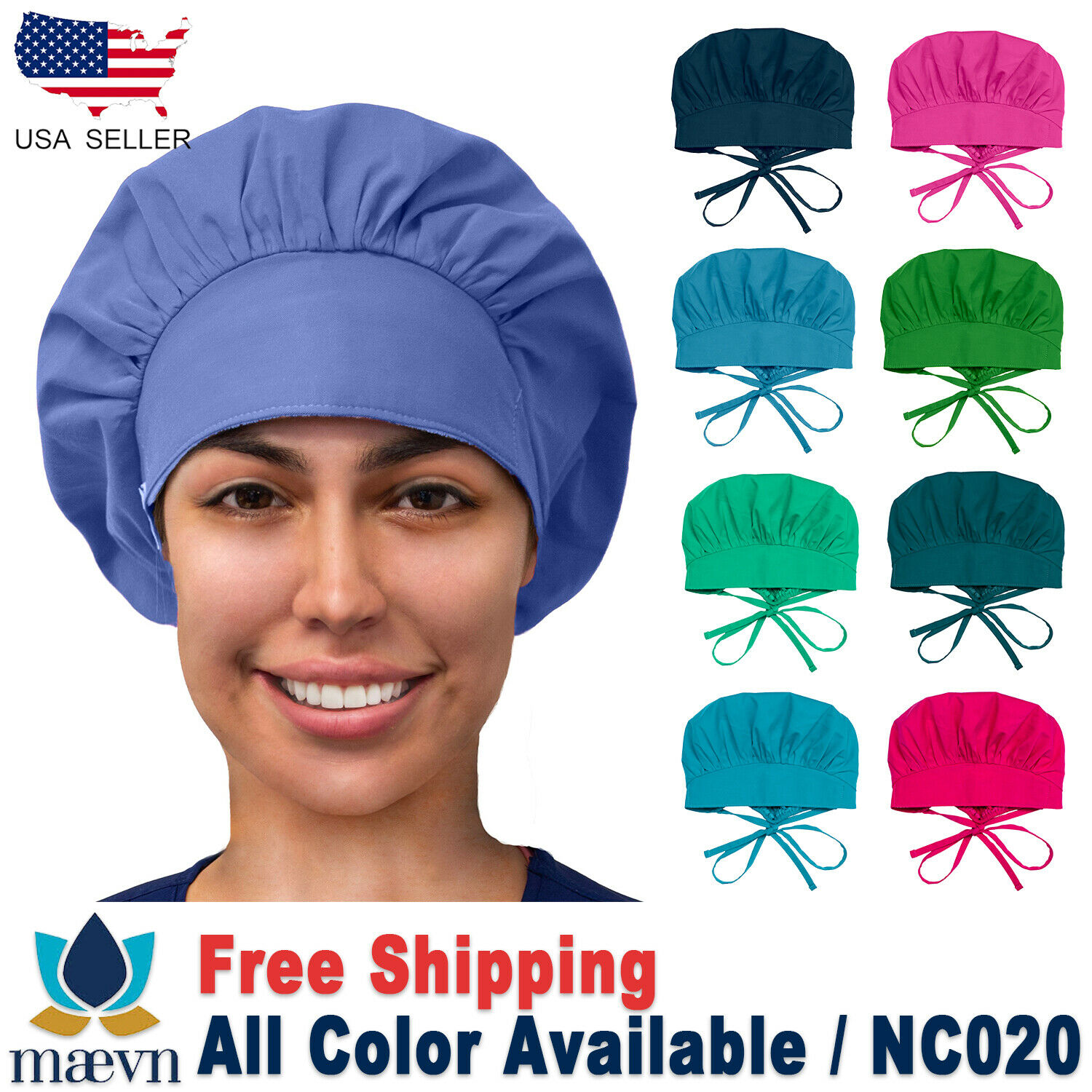 Maevn Women's Bouffant  Doctor Nurse Scrub Cap Long Hair Ladies Hat NC020