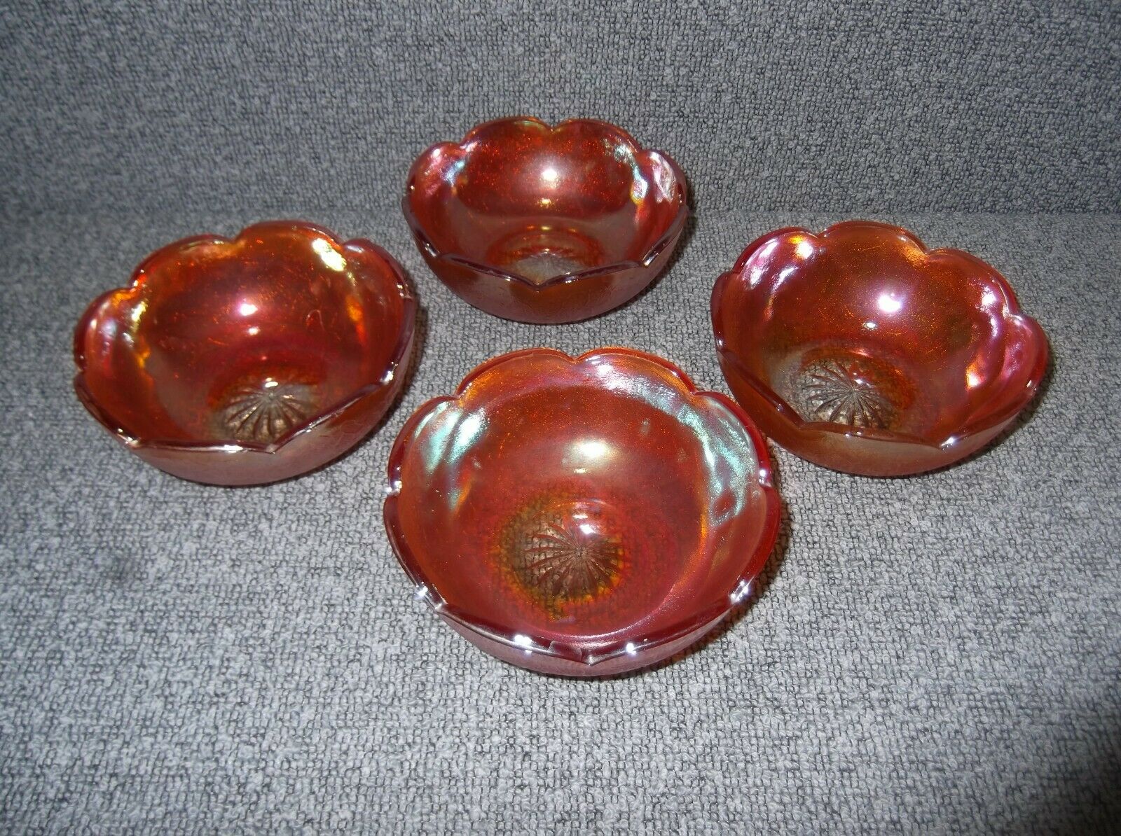 Vintage Carnival Glass Marigold Crackle Berry Bowls Set Of 4