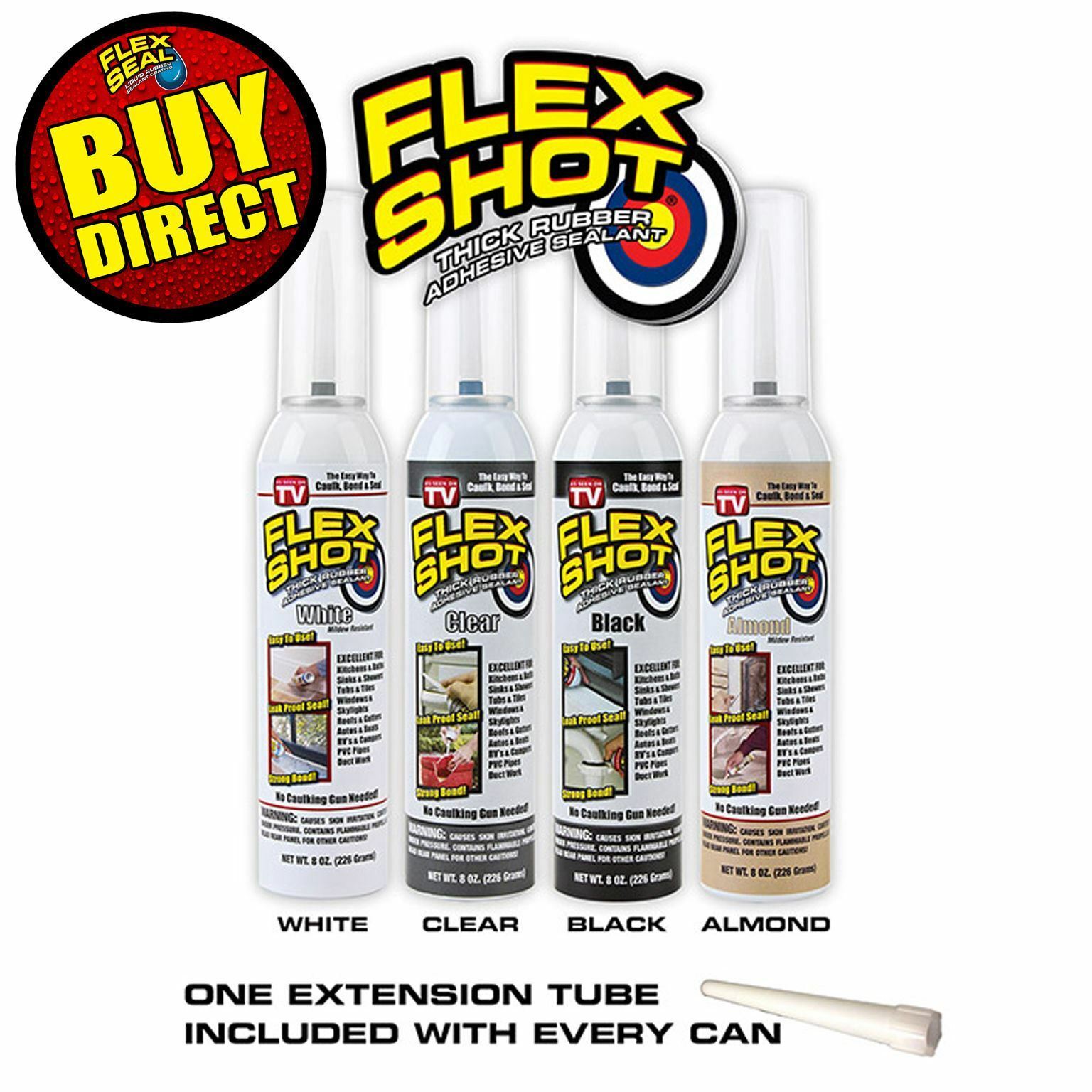 Flex Shot 8-oz. Thick Rubber Adhesive Sealant Caulk Single Can Buy Direct!