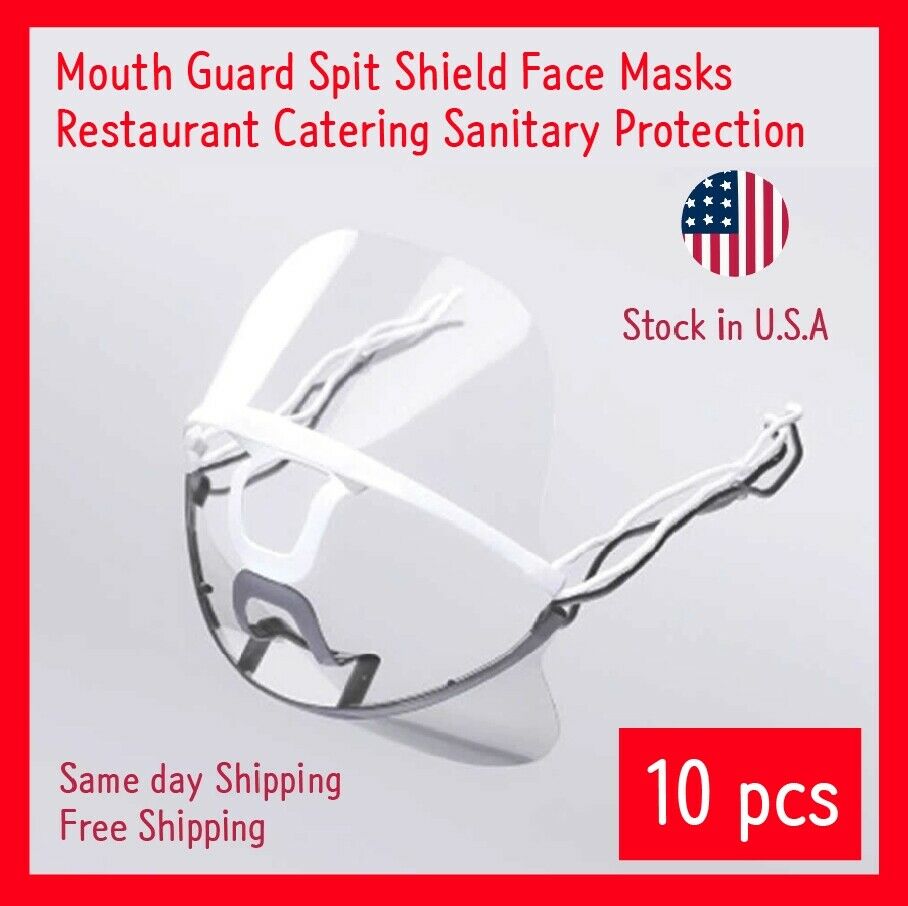 Transparent Clear Plastic Anti-fog Mouth Shield Great Restaurant+Straps - 10pcs