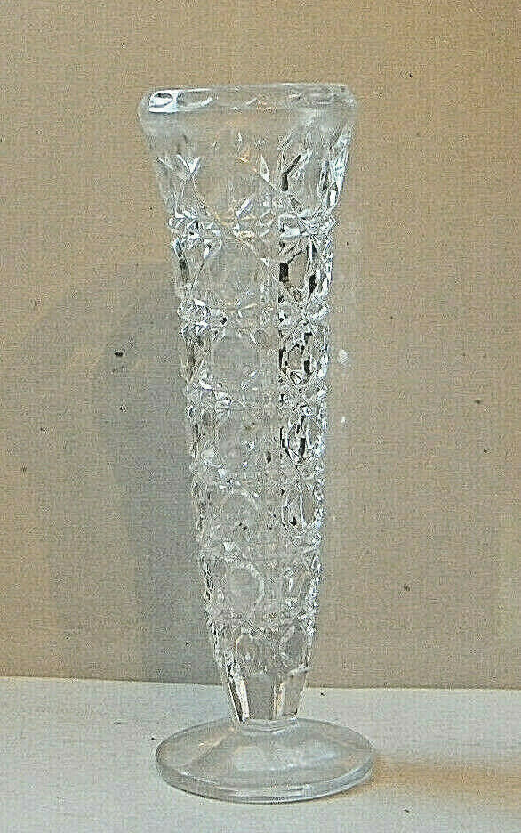 Jeanette Clear Holiday Buttons And Bows 1940’s Bud Vase 8" Tall