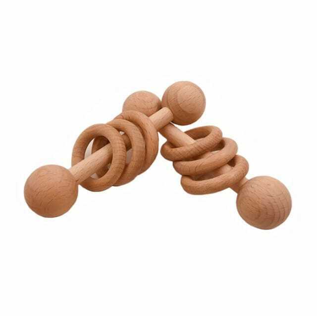Wooden baby rattle and teether