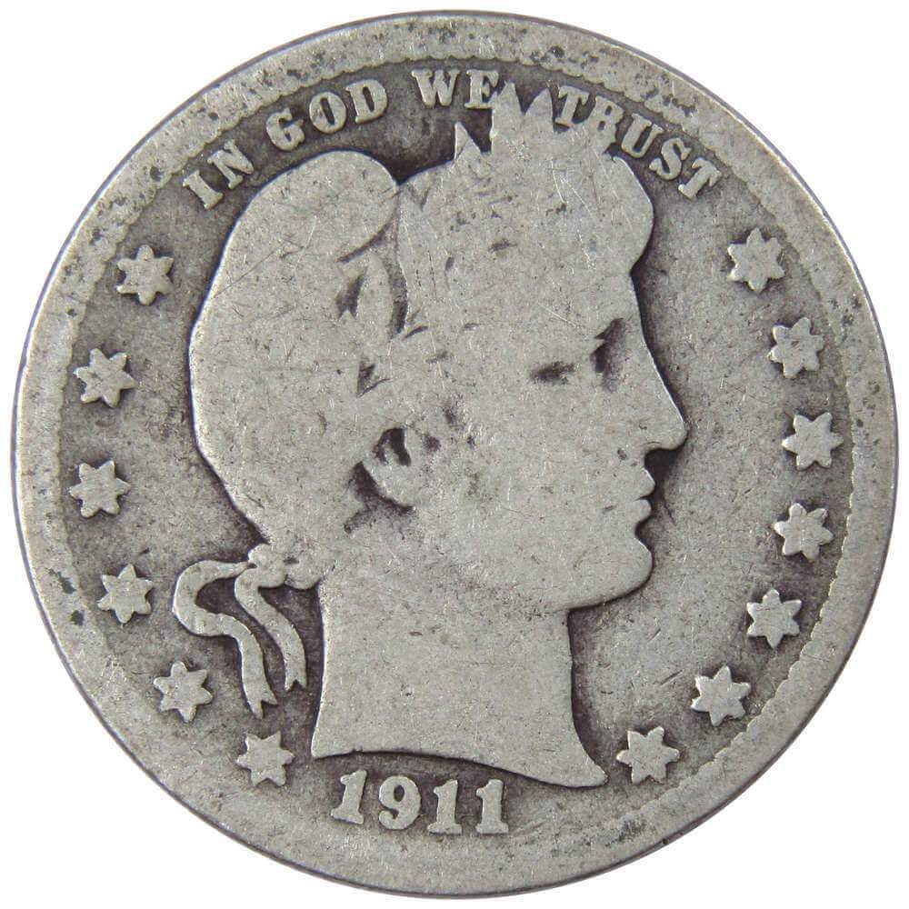 1911 Barber Quarter G Good 90% Silver 25c Us Type Coin Collectible