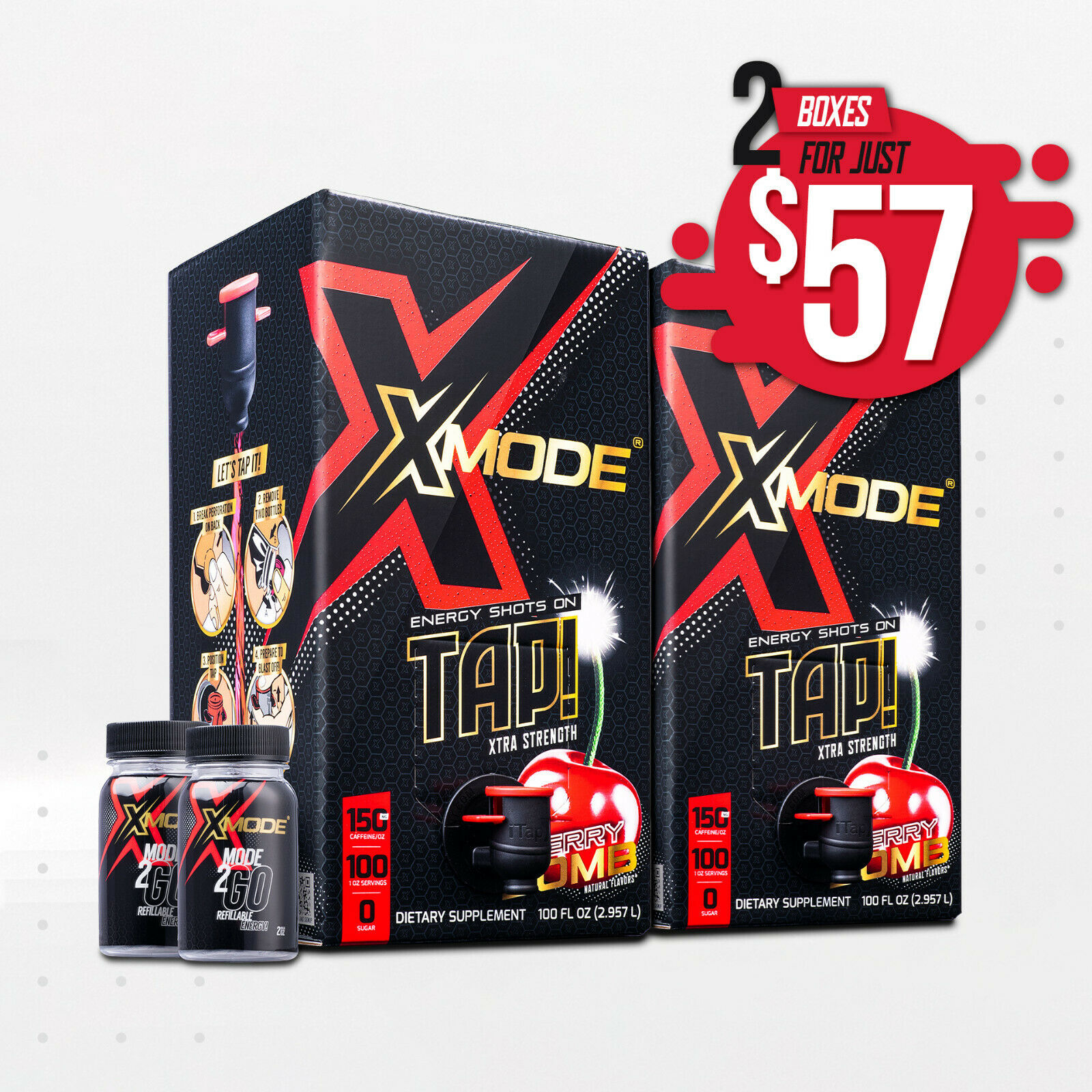 X-mode Energy Shots On Tap!  (cherry Double Box - 200 Servings For $57)