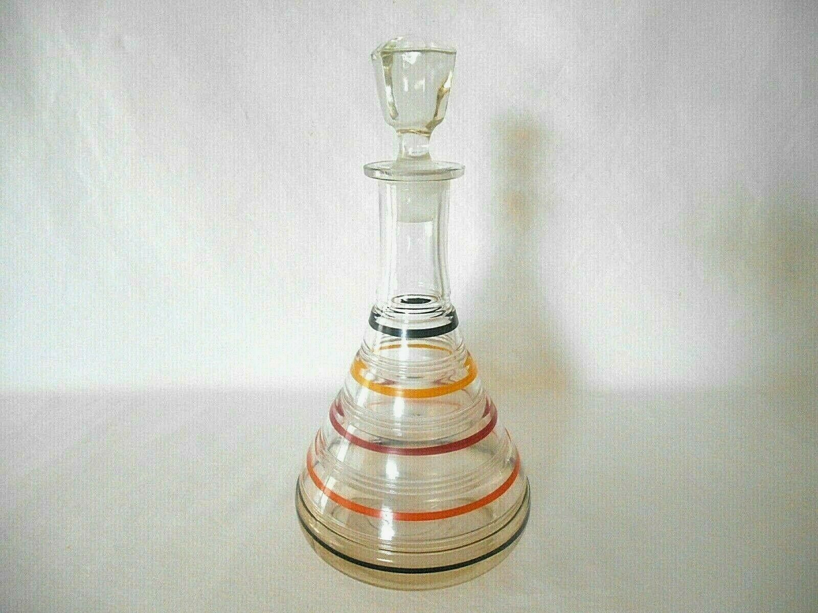 1930 HOCKING COLORED BANDED RINGS DECANTER w/ STOPPER