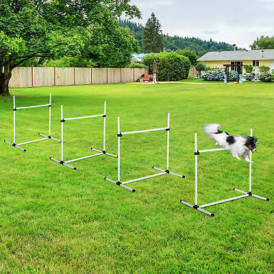 4pc Pet Dog Agility Jump Training Equipment Set Outdoor Game Adjustable Exercise