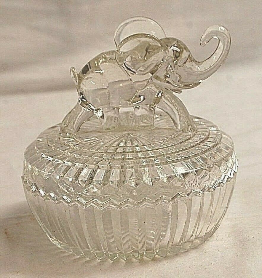 Old Vintage Jeannette Depression Clear Elephant Powder Jar W Lid Animal Figurine