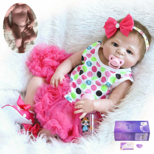 22" Realistic Reborn Baby Dolls Full Body Vinyl Silicone Girl Doll Newborn Bath