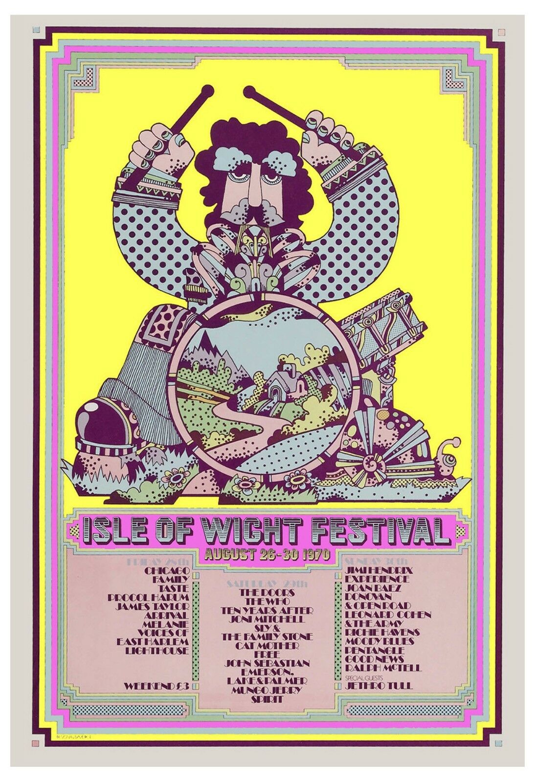 Classic Rock: Jimi Hendrix At Isle Of Wight Concert Poster 1970   13x19