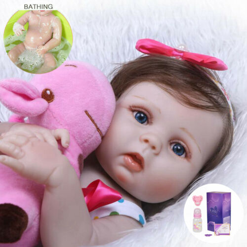 22" Reborn Baby Dolls Full Body Vinyl Silicone Girl Doll Real Lifelike Toddler