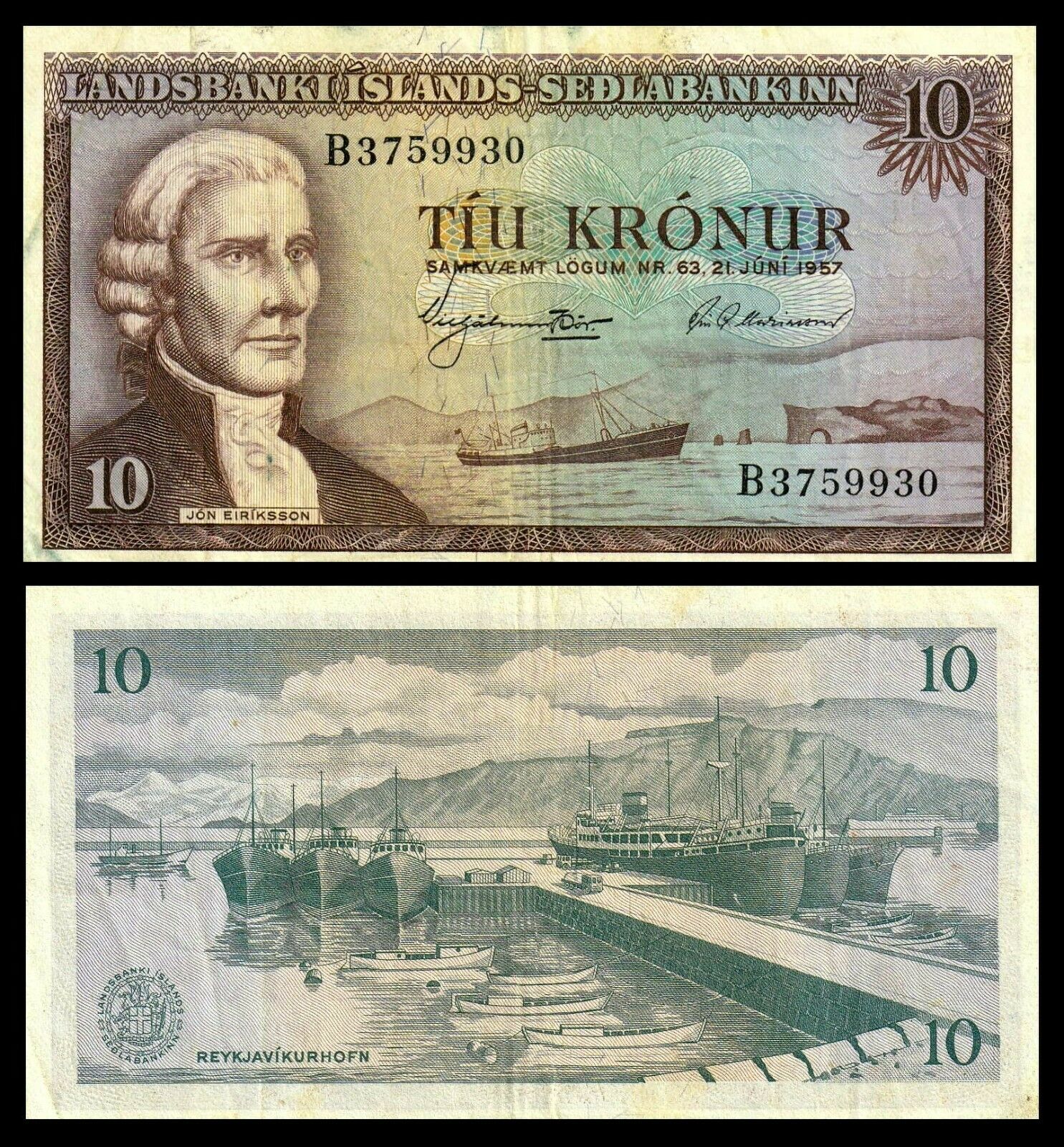 Iceland 10 Kronur 1957 Pick-38a * JÖn Eirİksson *** Banknote